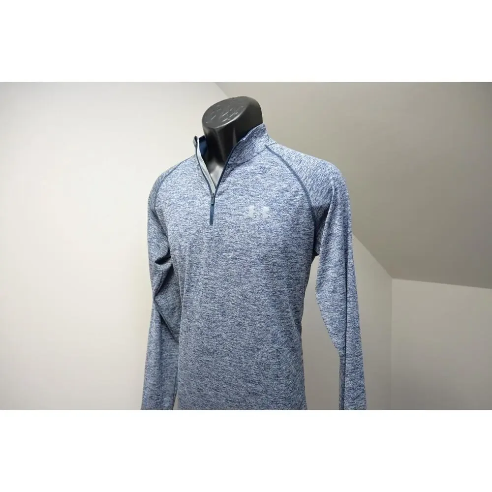 Under Armour 1/4 Zip Athletic Jacket Loose Blue Marled‎ HeatGear Mens Sz Small